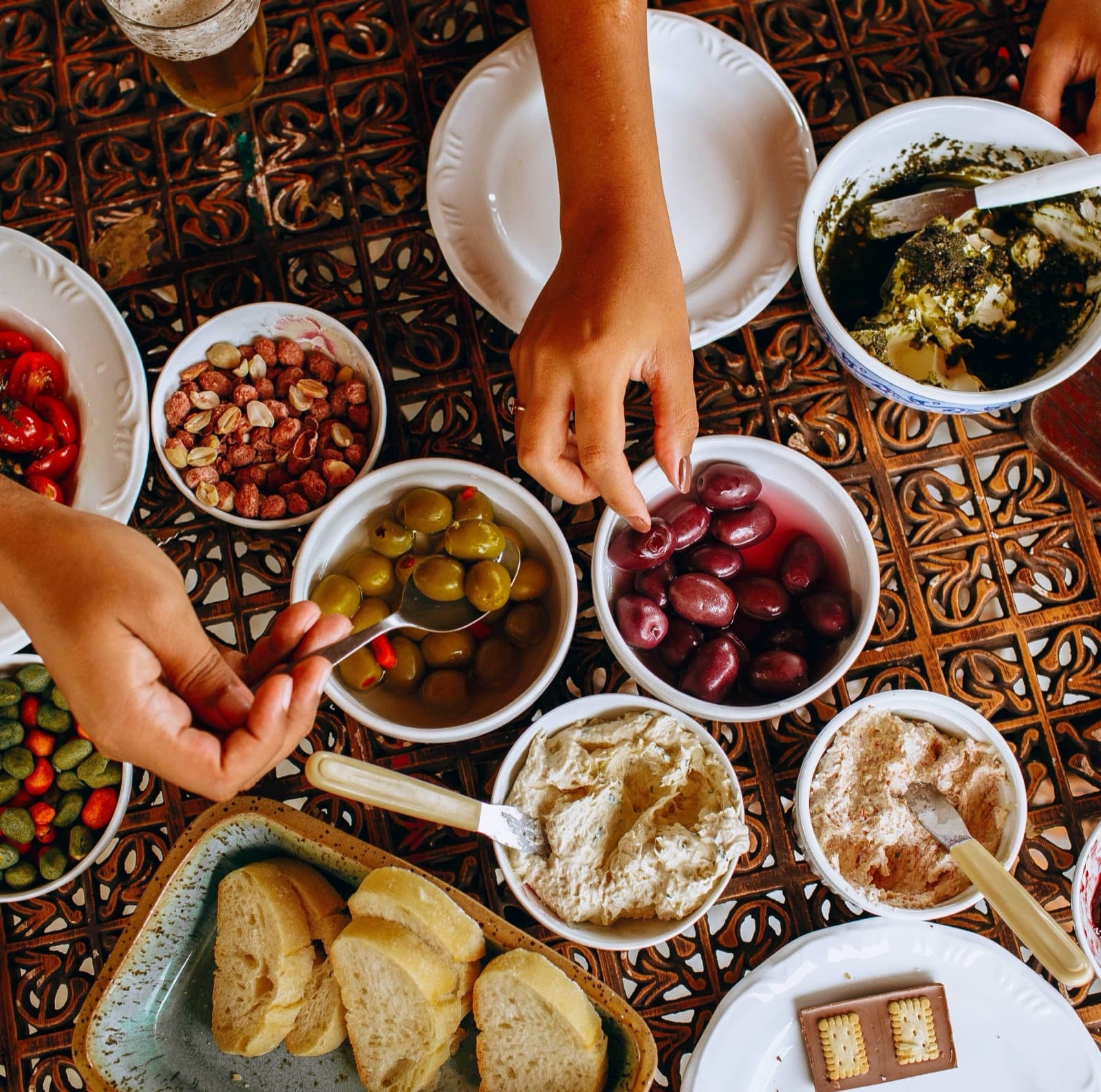 Mediterranean bread and dips with olive oil